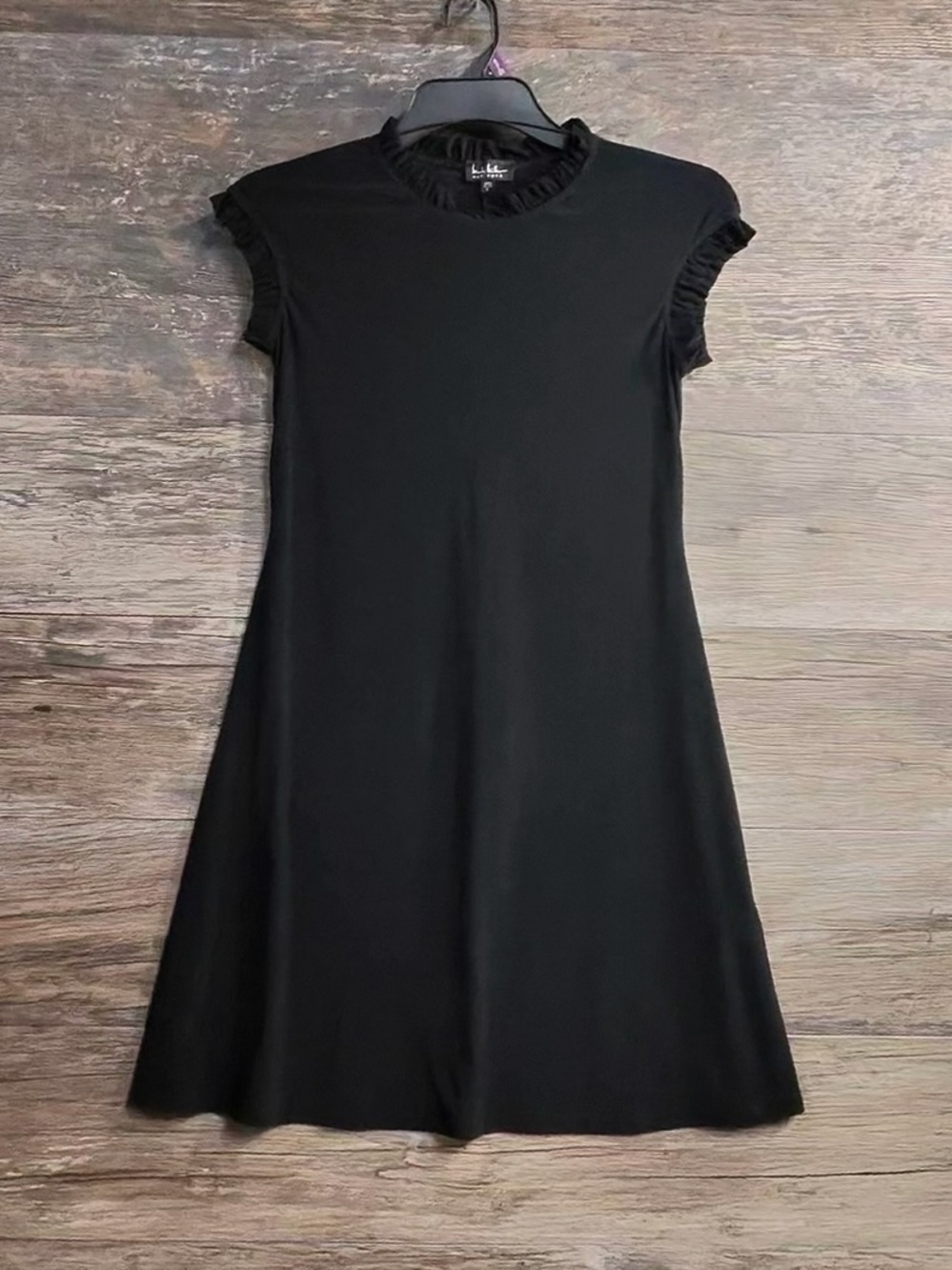 Nicole Miller Black Ruffle-Trim Midi Dress